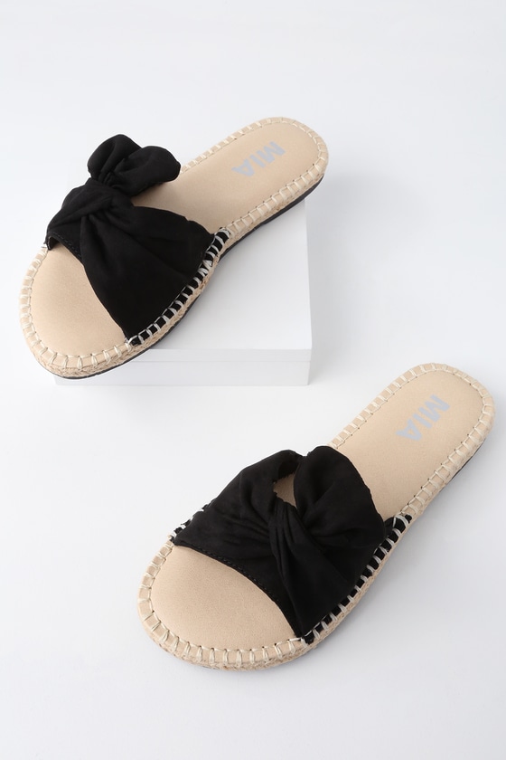 MIA Kensi - Black Knotted Slides - Espadrille Slide Sandals