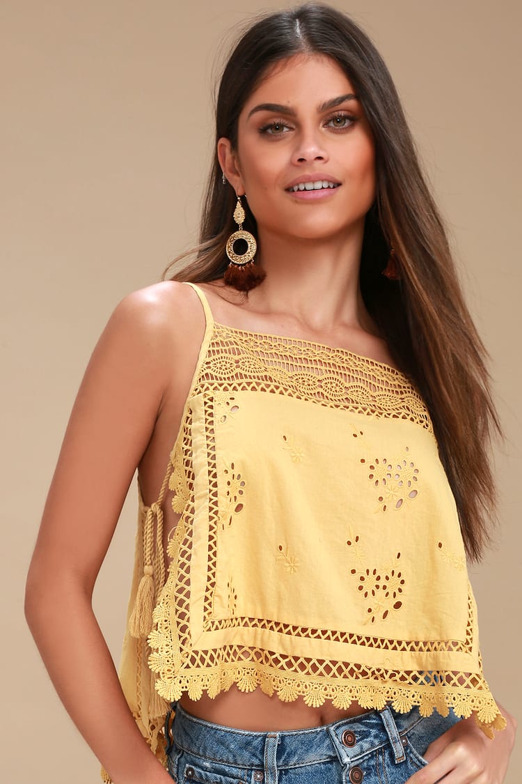 Garden Party Yellow Embroidered Cami