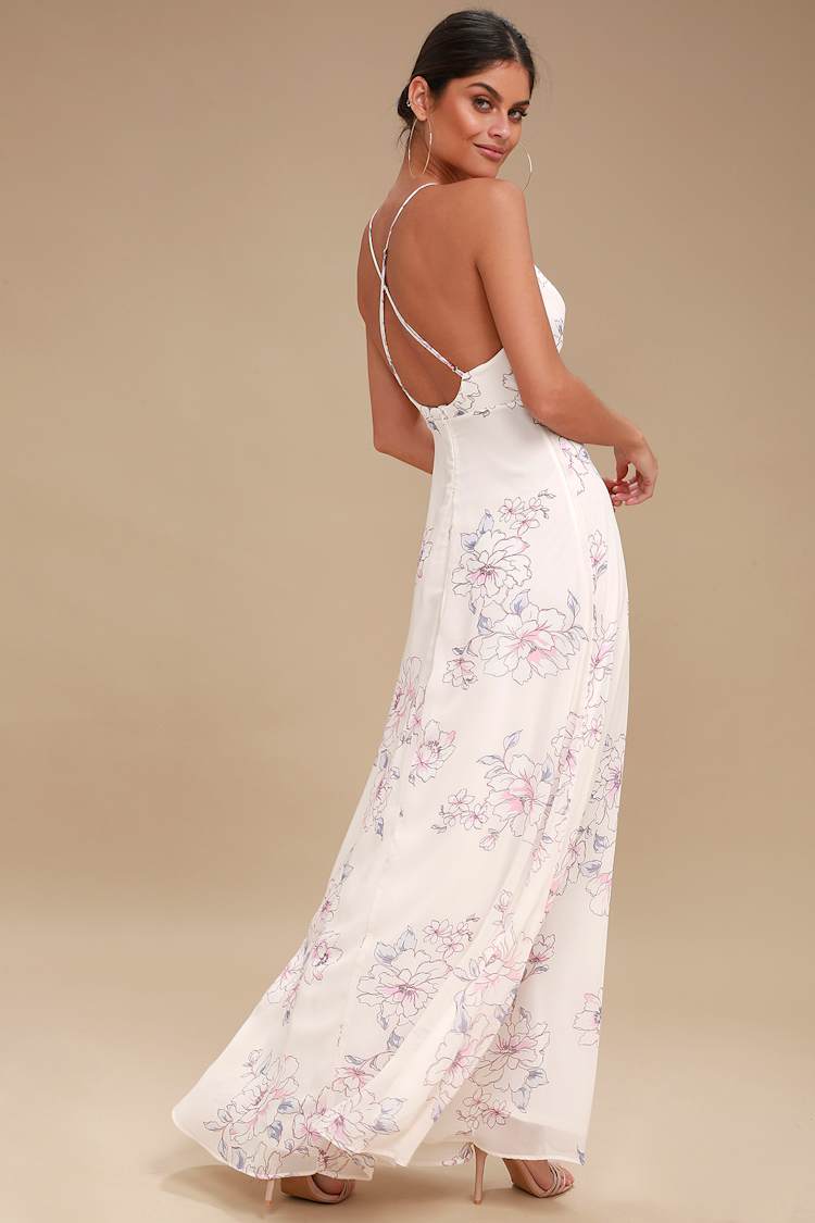 lulus floral maxi dress Ivory Multi Print Organza | Womens | X-Large (Available in 4, 2, XXS, XS) | 100% Polyester Great for any cup size Lulus | White Floral Print