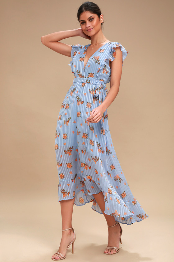 light blue floral wrap dress