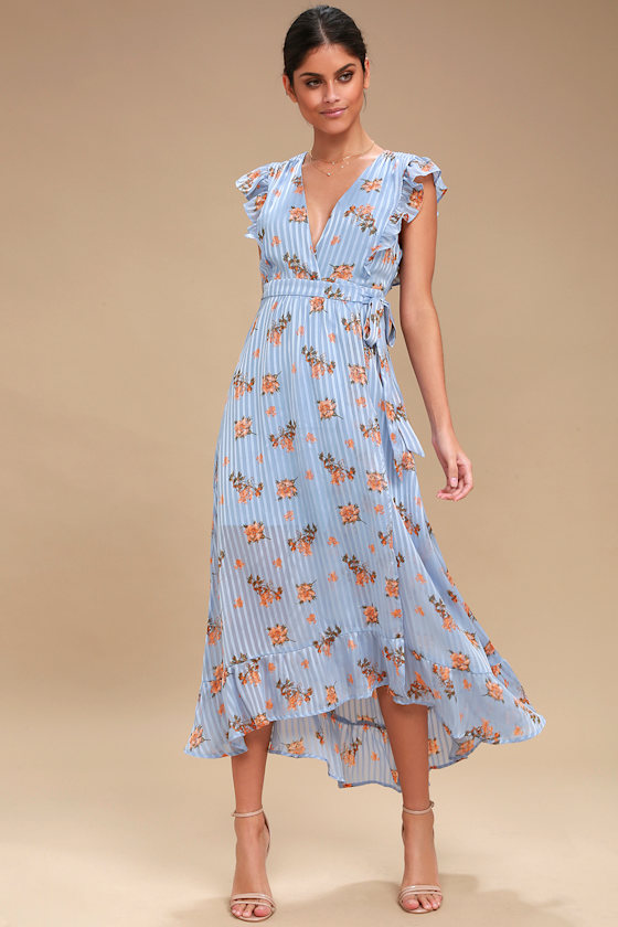 light blue floral midi dress