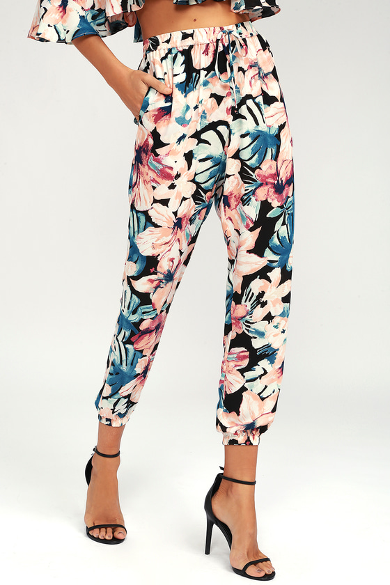 tribal ditsy patchwork print long jogger pants