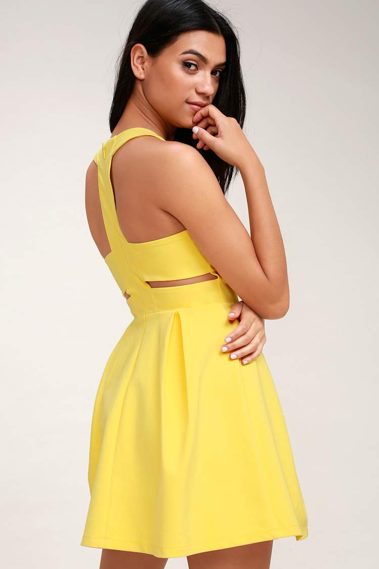 Cute Yellow Skater Dress - Backless Dress - Cutout Dress - Lulus