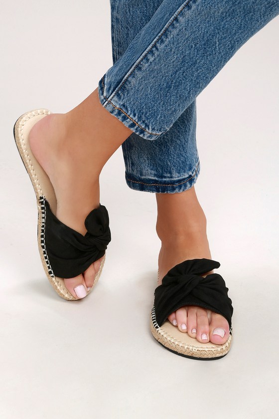 MIA Kensi Black  Knotted Slides Espadrille Slide  