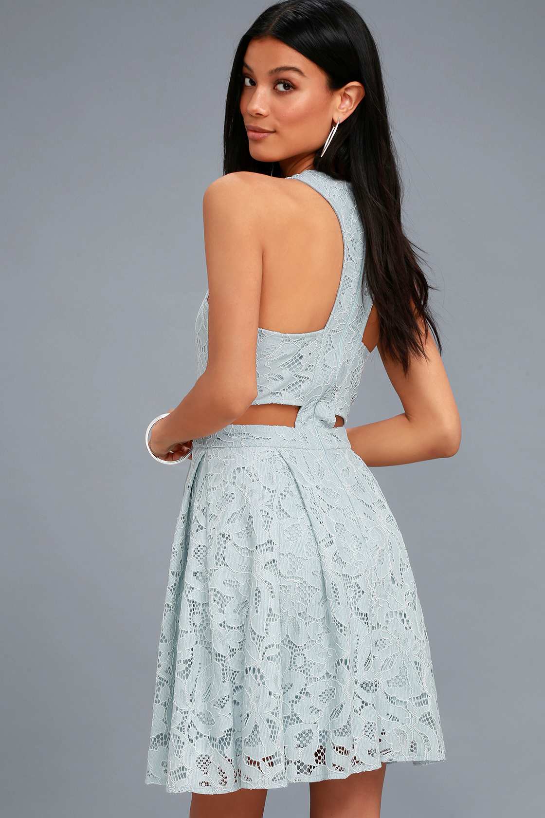 Cute Light Blue Dress Eyelet Lace Dress Skater Dress Lulus