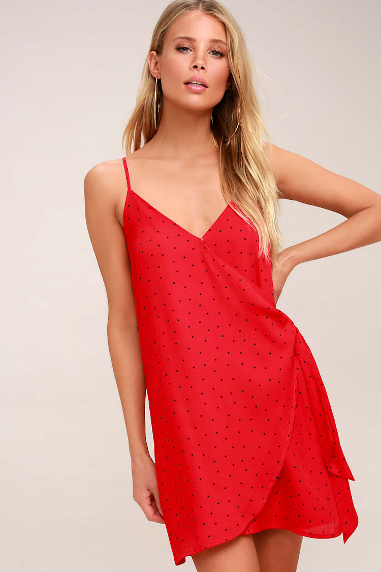 Cute Red Polka Dot Dress - Red Wrap Dress - Polka Dot Dress - Lulus