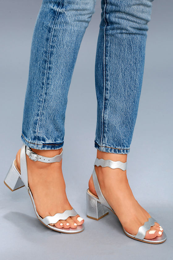 Jessenia Silver Metallic Ankle Strap Heels 2