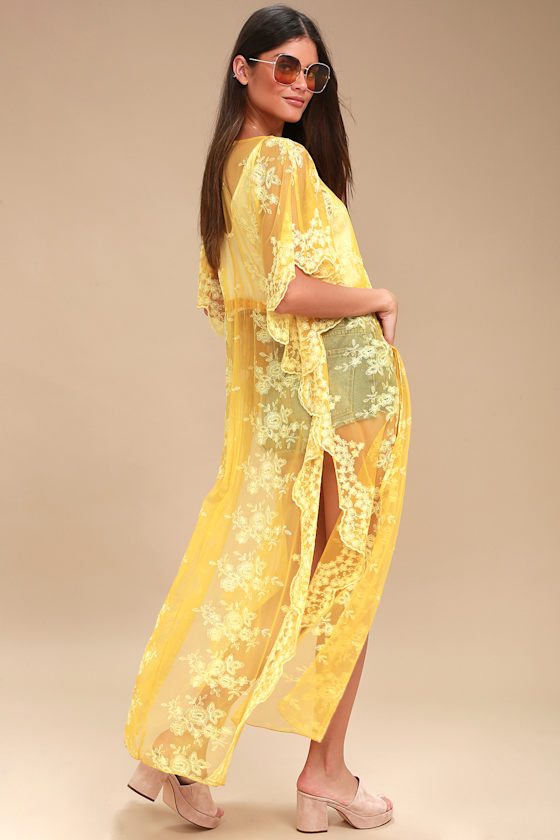 Stunning Yellow Kimono Top Lace Kimono Top Lulus