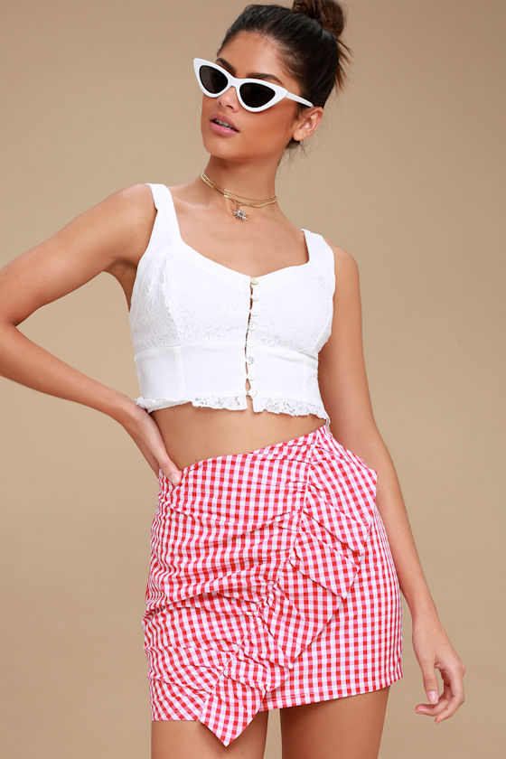 Collegiate Class Red and White Gingham Mini Skirt 1