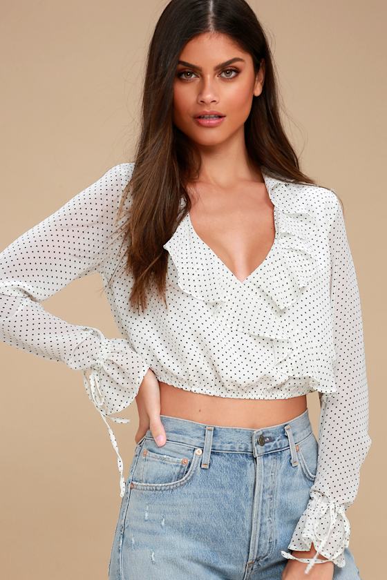 white polka dot crop top