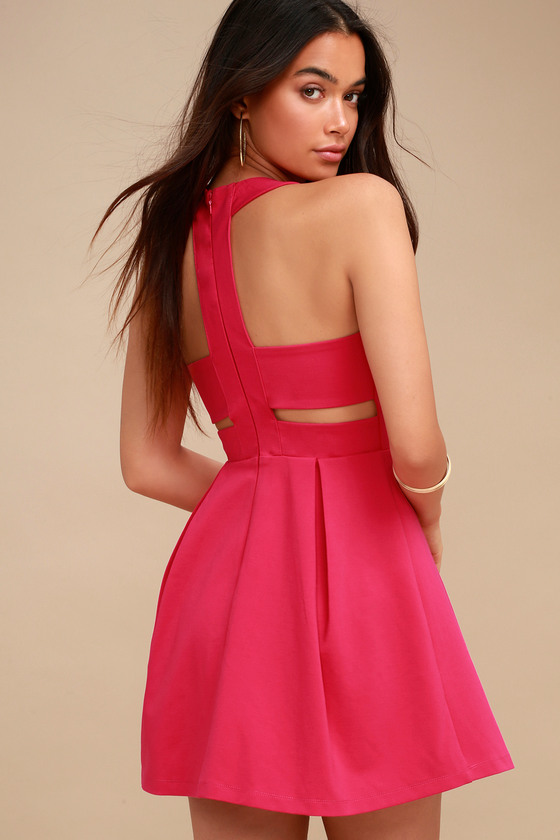 Cute Fuchsia Dress - Skater Dress - Backless Dress - Lulus