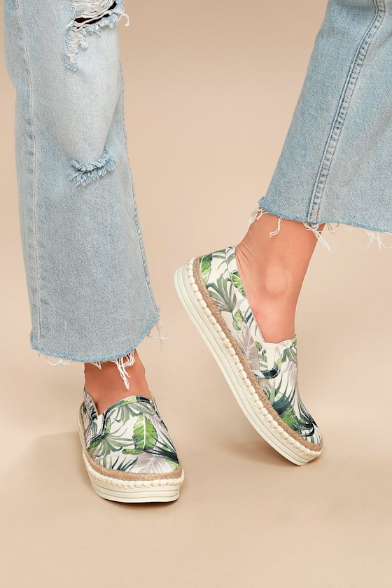 Cay Green Multi Tropical Print Slip-On Sneakers 1