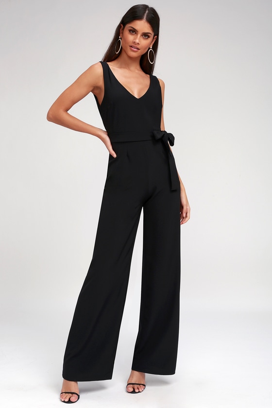 Chic Black Jumpsuit - Wide Leg Jumpsuit - Tie-Back Jumpsuit - Lulus