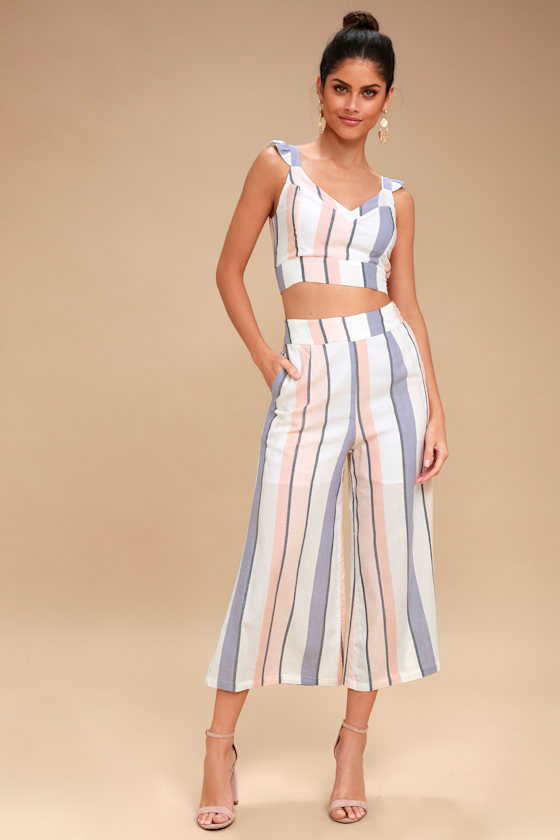 Jen White Multi Striped Culotte Pants 1