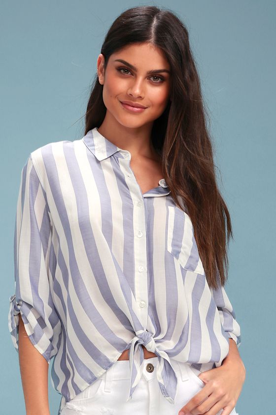 Burnt Orange and White Striped Button Top main image 1