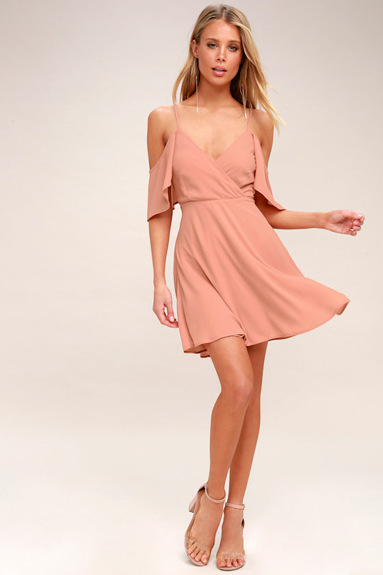 Candlelight Bistro Blush Pink Off-the-Shoulder Skater Dress 2