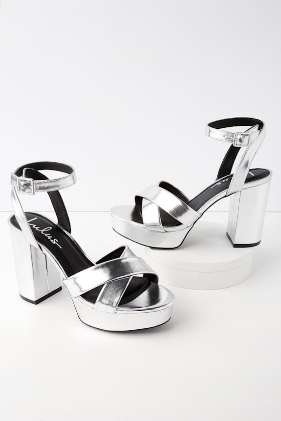 black and silver platform heels