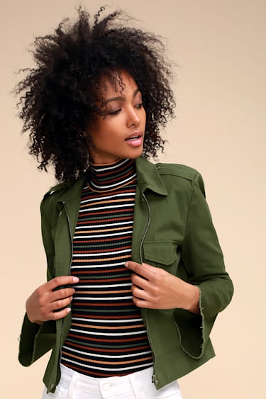 BB Dakota Jennie Olive Green Cropped Jacket Army Jacket Lulus