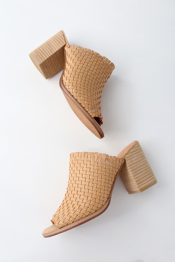 woven tan mules