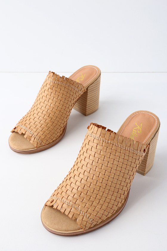 tan woven mules heels