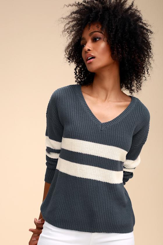 Navy/Olive Striped Sweater Top main image 1