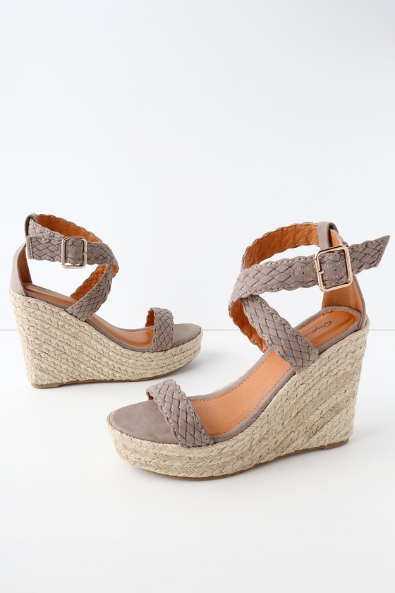 Cute Espadrille Wedges - Taupe Wedges 