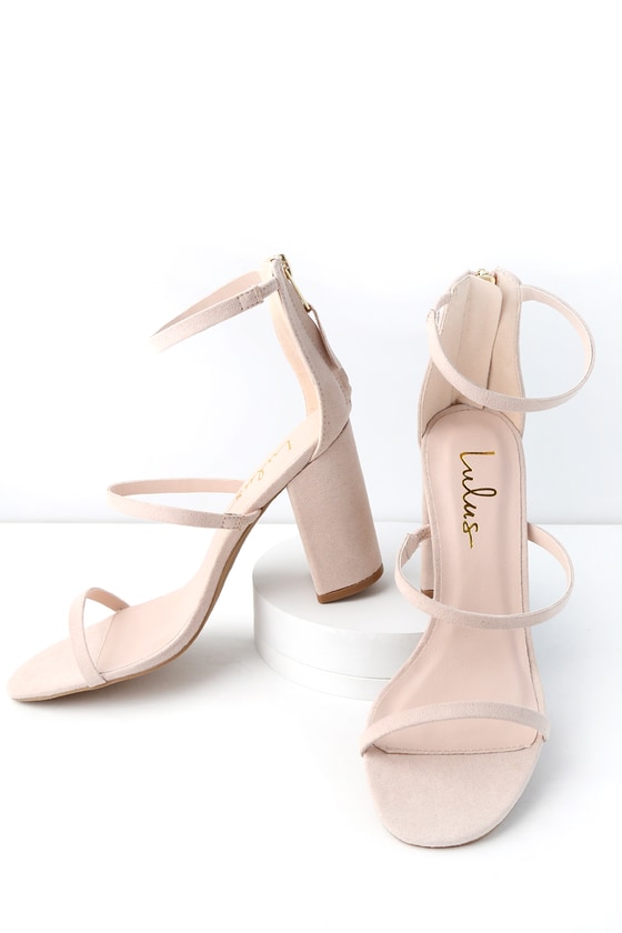 lace up chunky heels nude