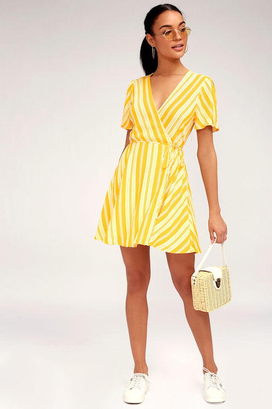 Sun Times Yellow Striped Wrap Dress 1