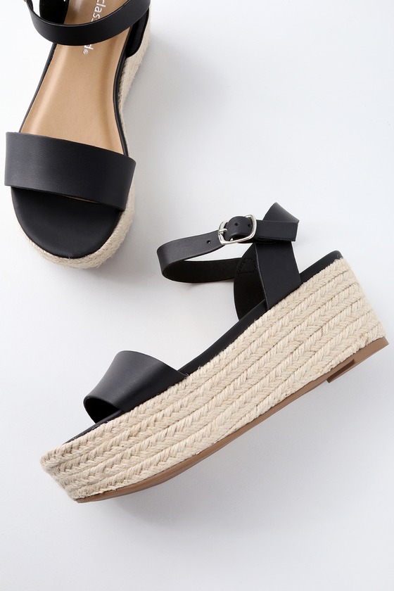 Cute Black Sandals - Espadrille Sandals - Flatform Sandals