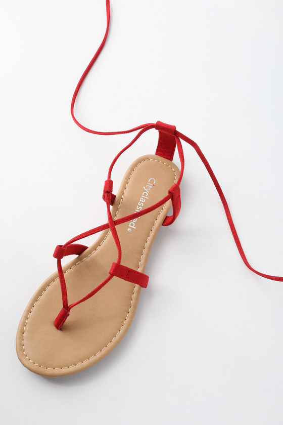 Cute Red Sandals - Lace-Up Sandals 