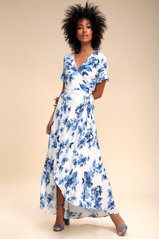 Floral of the Story Blue and White Floral Print Wrap Maxi Dress 2