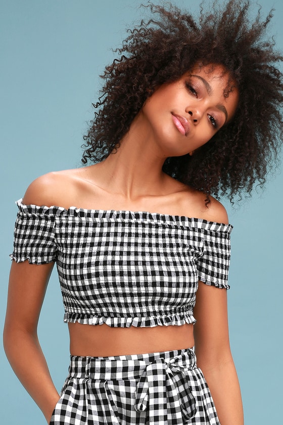 Cute Black Gingham Crop Top - Smocked Crop Top - Plaid Top