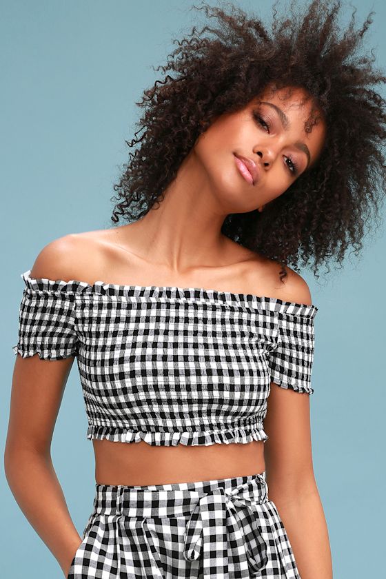 Plaid and Boujee Black and White Gingham Crop Top 1