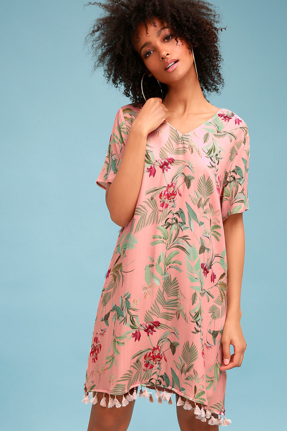 tropical print shift dress