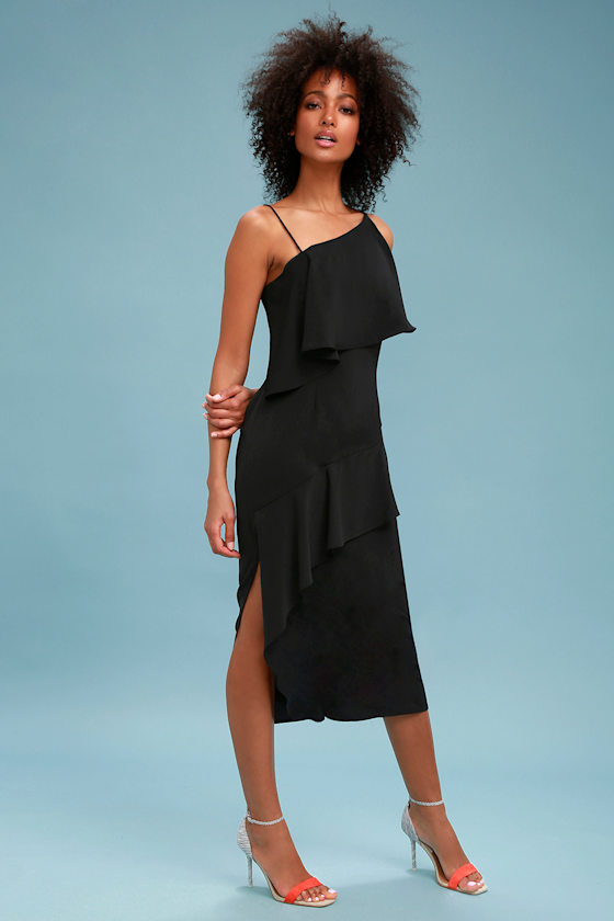 Keepsake No Love Black Asymmetrical Dress Midi Dress Lulus