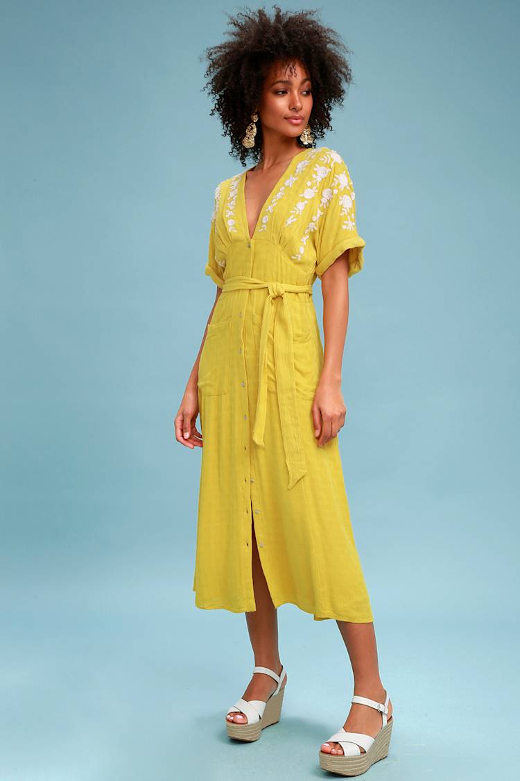 real love embroidered dress yellow Yellow ITALIA IS LOVE Crêpe Embroidered Crystal Dress main image 1