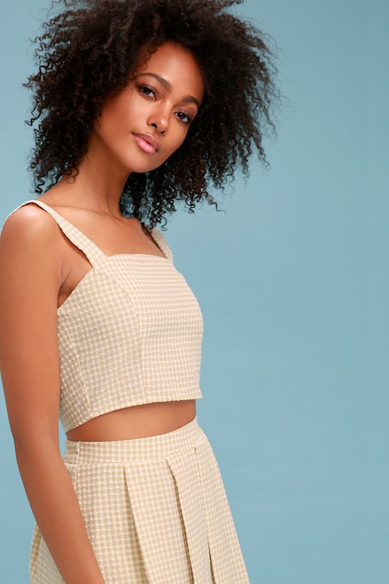 Darcey Beige Gingham Crop Top 4