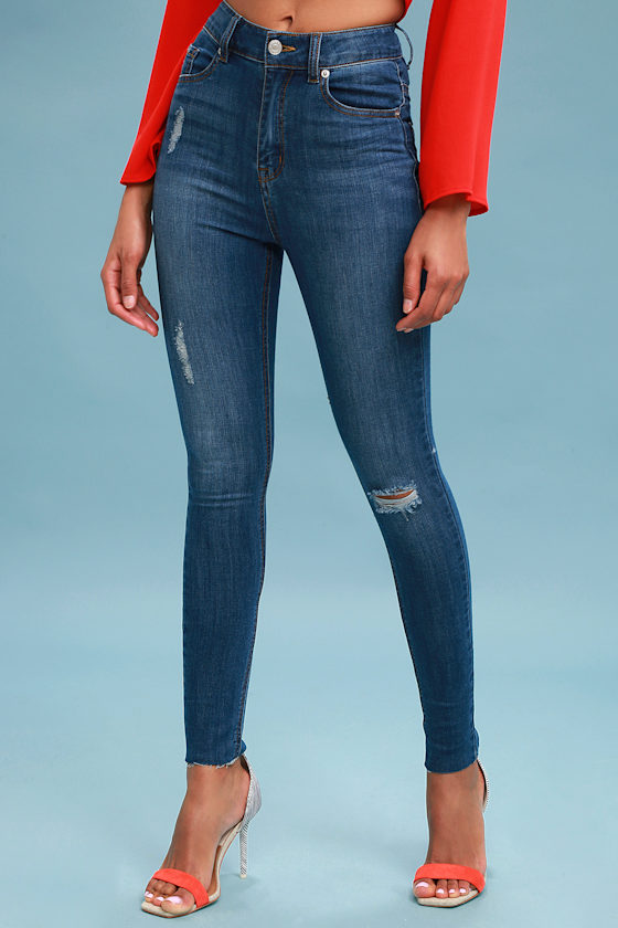 Cute Medium Wash Jeans Distressed Jeans Skinny Jeans