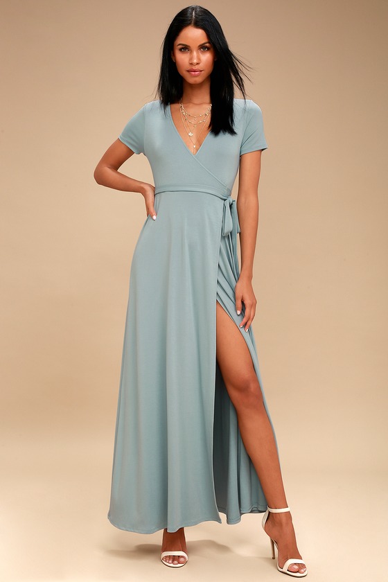 Lovely Slate Blue Dress - Wrap Dress - Maxi Dress - Lulus