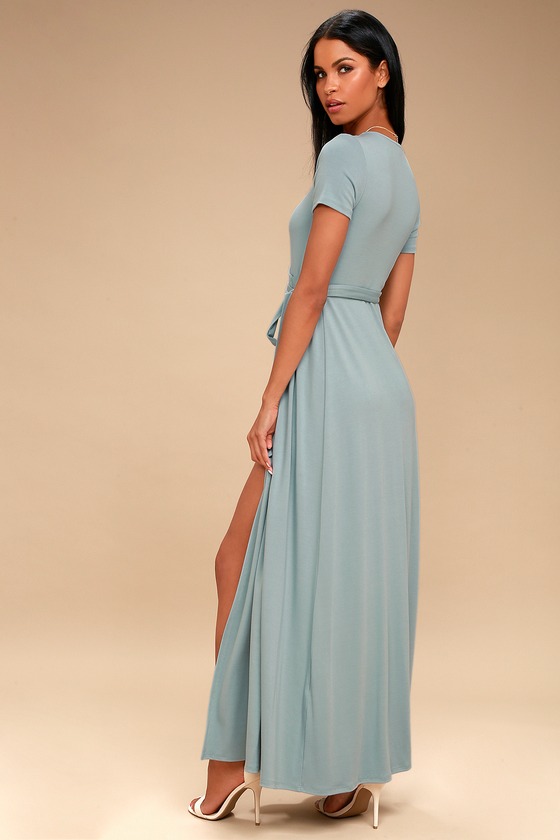 Lovely Slate Blue Dress - Wrap Dress - Maxi Dress
