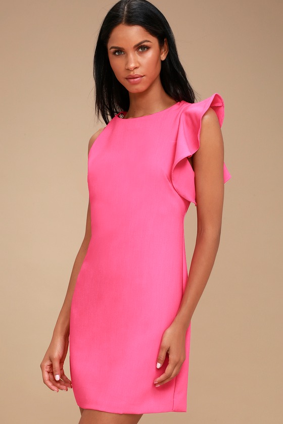 one sleeve pink dress