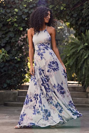 All I Need Grey Floral Print Lace-Up Maxi Dress