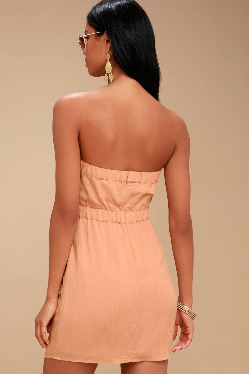 peach strapless short dress On A Whim Strapless Dropped Waist Dress Peach L