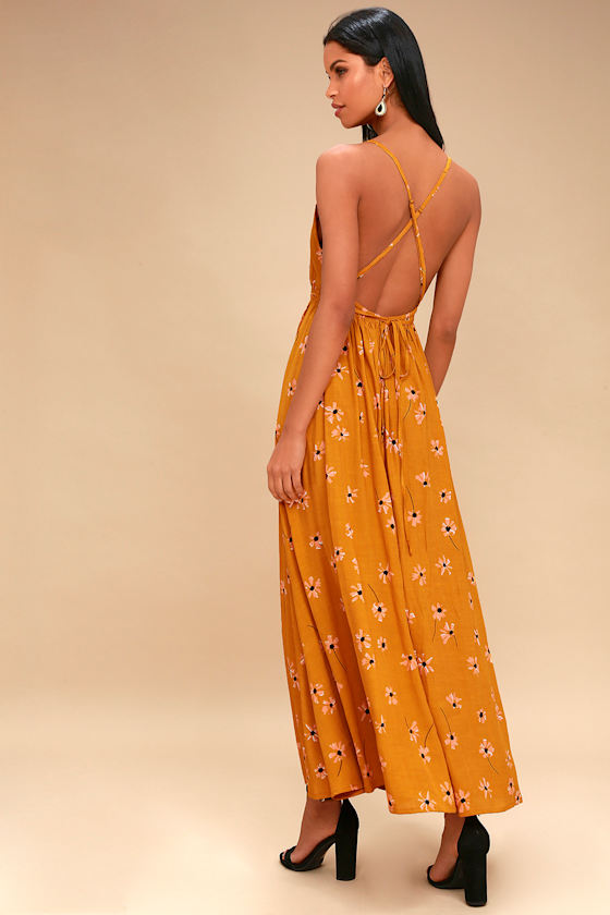 Santa Rosa Burnt Orange Floral Print Backless Maxi Dress 4