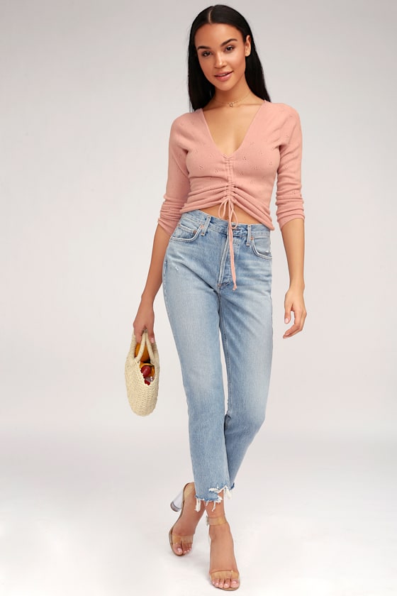 Sweet On Me Blush Pink Ruched Sweater Top 2