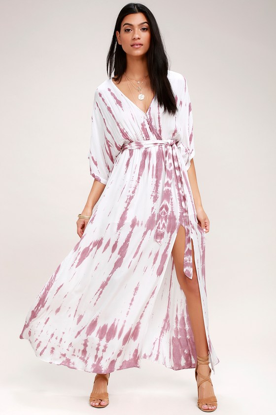 Lovely Mauve Tie-Dye Dress - Wrap Dress - Maxi Dress - Lulus