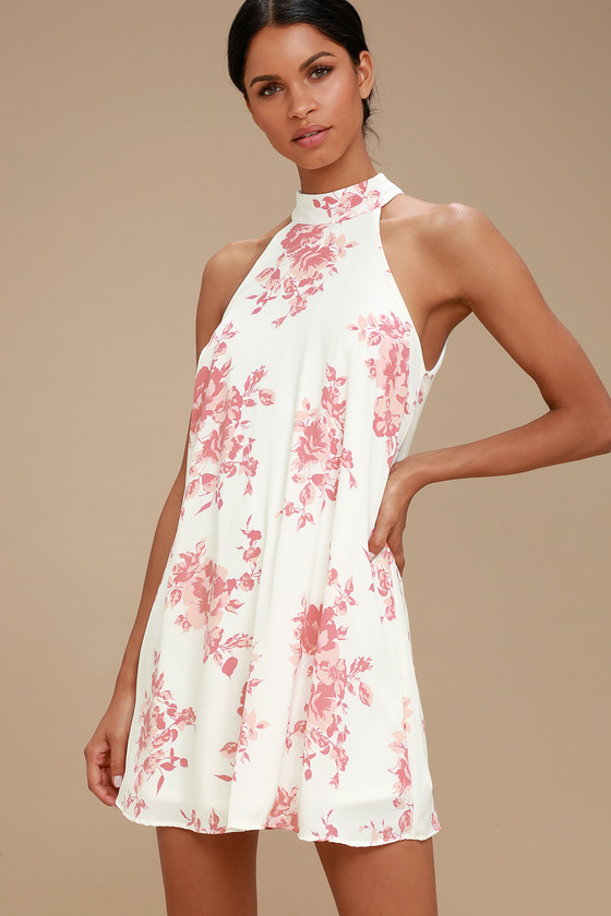 Cute Blush Pink And White Print Dress Floral Print Dress