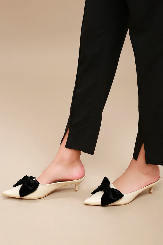 Chic Beige Mules - Kitten Heel Mules - Bow Heels - Lulus