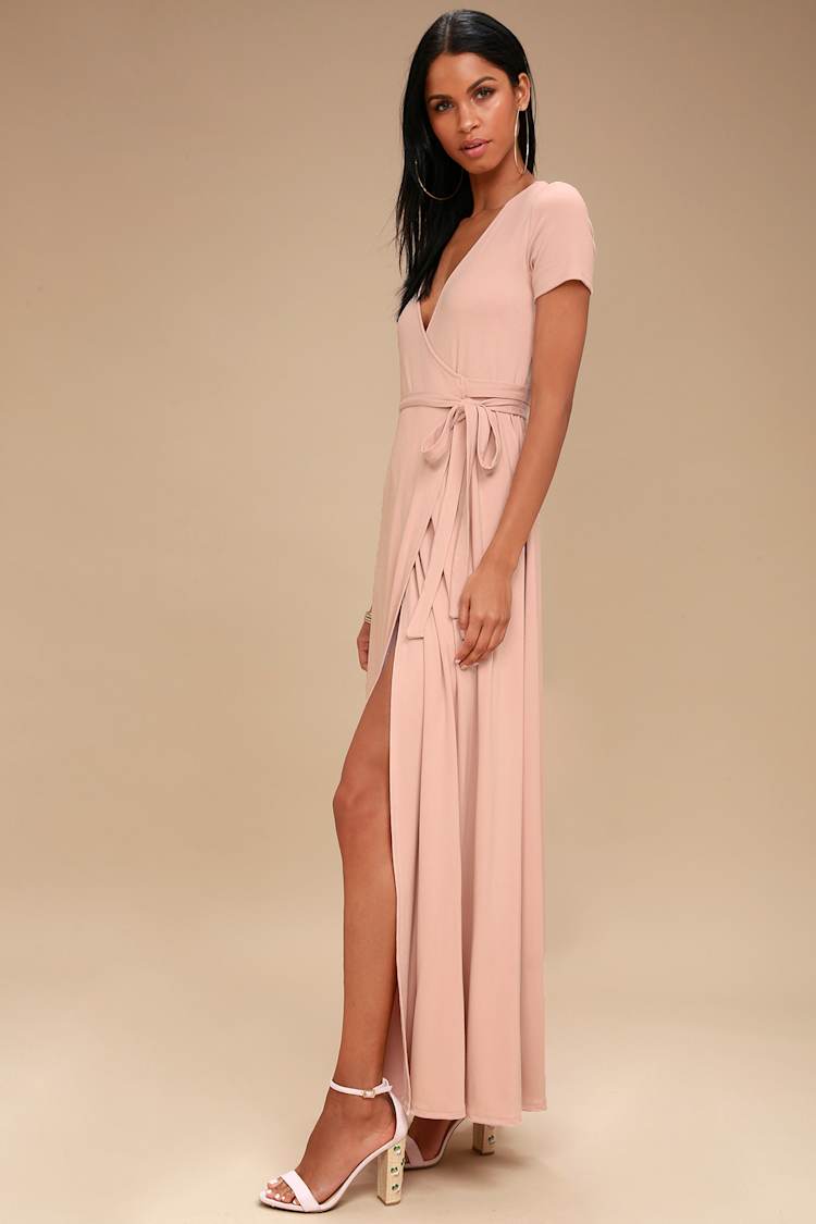 Lovely Pale Pink Dress - Wrap Dress - Maxi Dress - Lulus