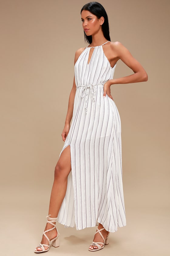 Daydreamer Ivory Striped Halter Maxi Dress 2